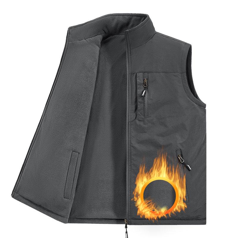 Male Hiking Vest Winter Fleece Double-Sided Mountaineering Casual Vest Outdoor Warm Solid Fishing Hunting Cargo Sleeveless Coats