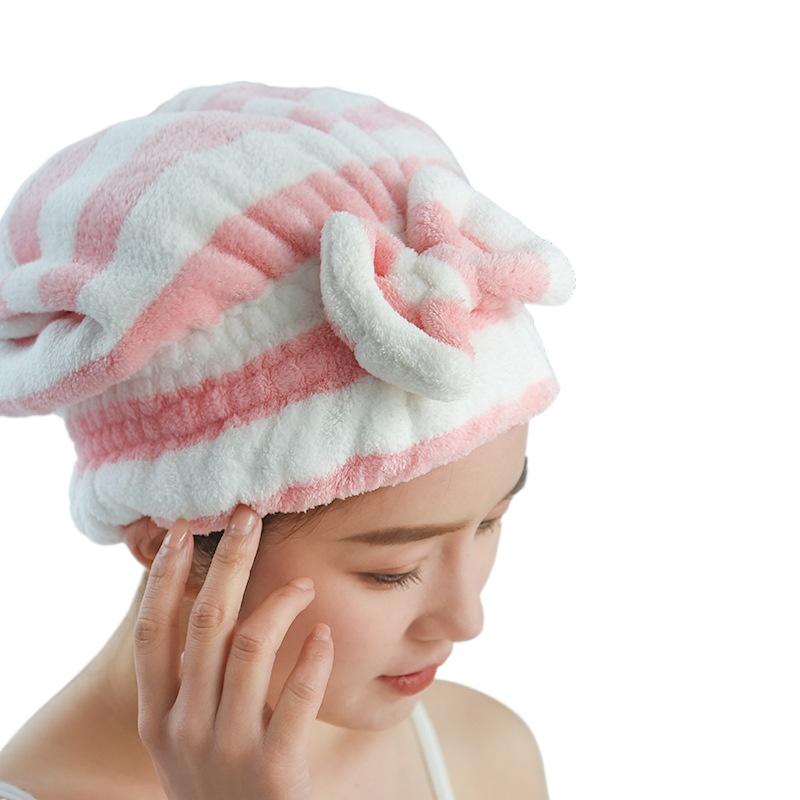 1pc Cute Bow Stripe Hair Hat Magic Microfiber Shower Cap Towel Bath Hats Dry Hair Cap Quick Drying Soft for Lady Turban Head
