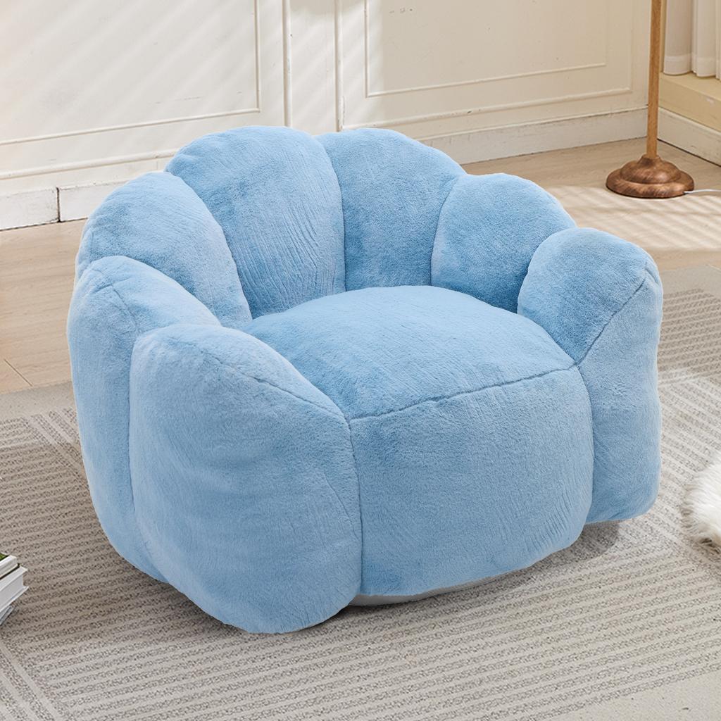 Lotus-shaped beanbag sofa for adults, short-pile fabric. No assembly, easy to move, suitable for living room, bedroom, other environments Blue