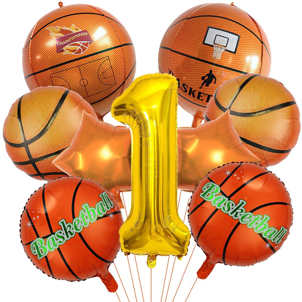 9Pcs Basketball Digital Balloon Set 22in 4D Sphere Balloons With 40 Inch Number Sports Basketball Themed Birthday Party Supplies