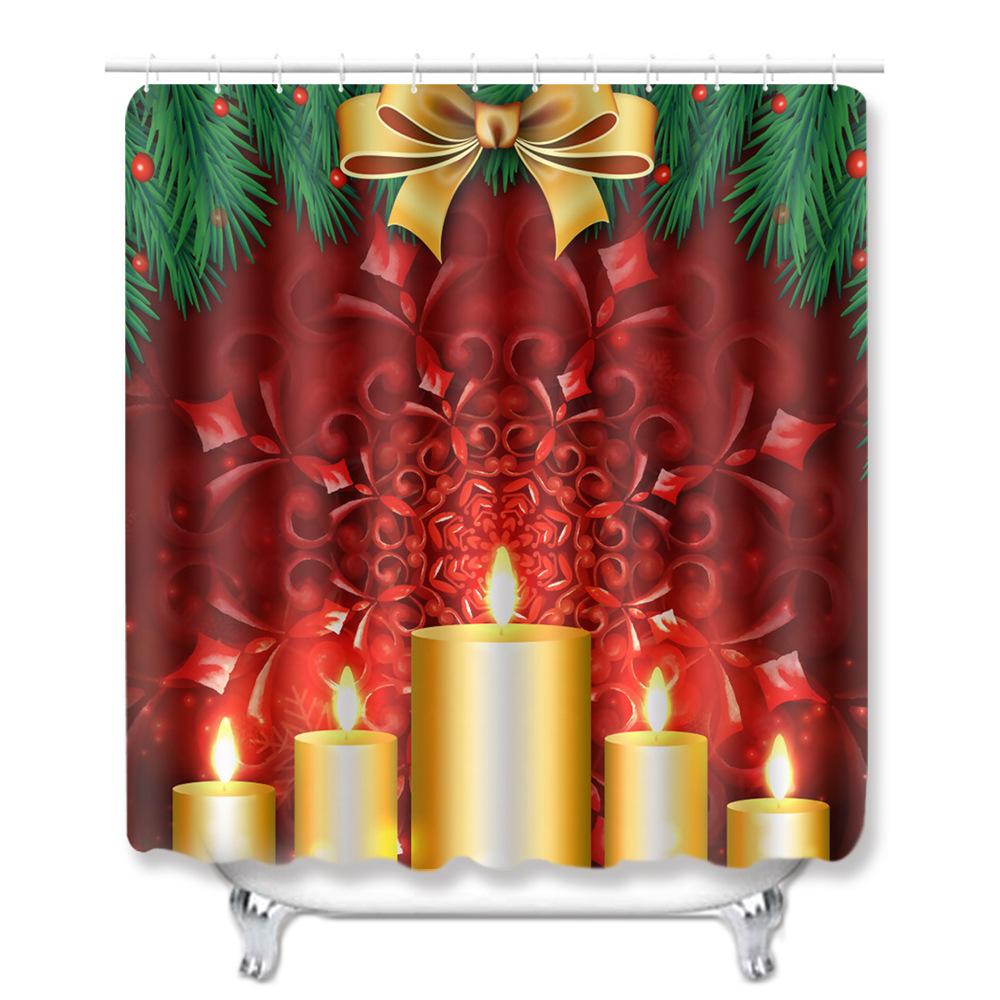 Christmas Waterproof Shower Curtain Floor Mat Four-Piece Set, Bathroom Water-Absorbing Non-Slip Door Mat, Shower Room Water-Absorbing Carpet
