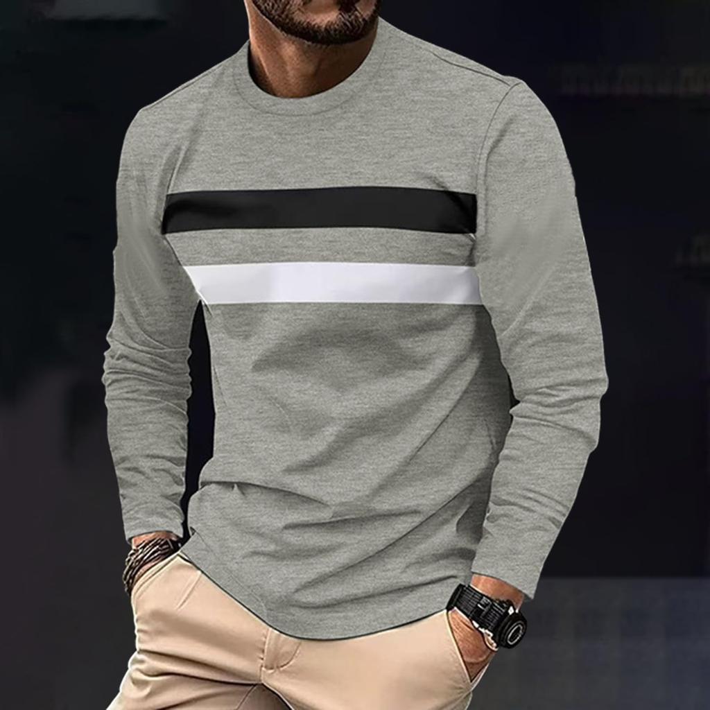 Langarm T-Shirt Herren Rundhals Herbst Trainingsshirts Herrenmode Streifen Lässige Oberteile Normale Passform Sportlicher Pullover