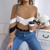 QICED Autumn and Winter Casual Color-blocking Lantern Long-sleeved Pullover Sweater Women's Wear