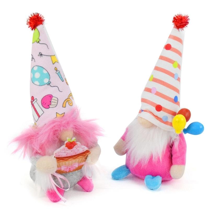 Colorful Gnomes Plush Dolls with Balloons Cake Dwarf Elf Figure Toy for Home Birthday Parties Decors for Kids and Teens