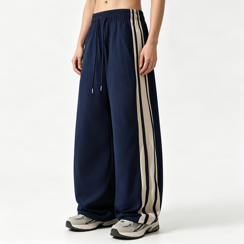 Men Women Loose Straight Side Stripe Casual Sports Long Pants