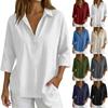 Women's 3/4 Sleeve Button Up Shirt V Neck Dressy Casual Summer Blouses Business Tops Work Collared Shirts
