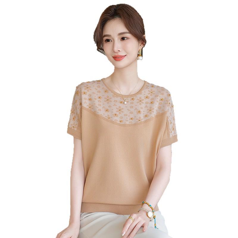 2026 Ice Silk Elegant T-shirt: Stylish Summer Knit for Middle-Aged & Elderly Women