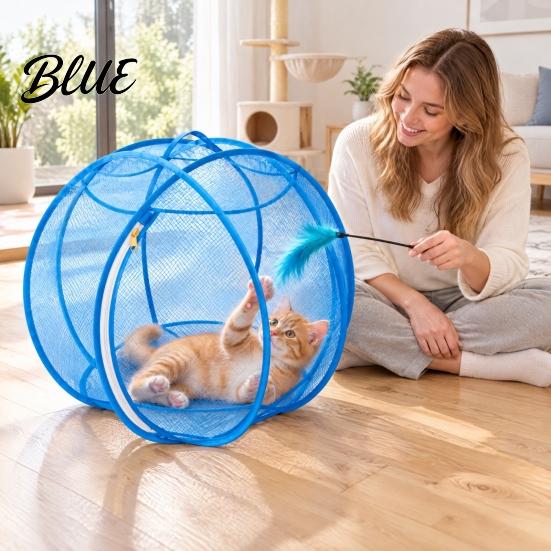 Outdoor Cat Adventure Gear 27" Hamster Ball Rolling Enclosure Foldable Breathable Mesh Playpen Portable Pet for Cats with Metal Support &
