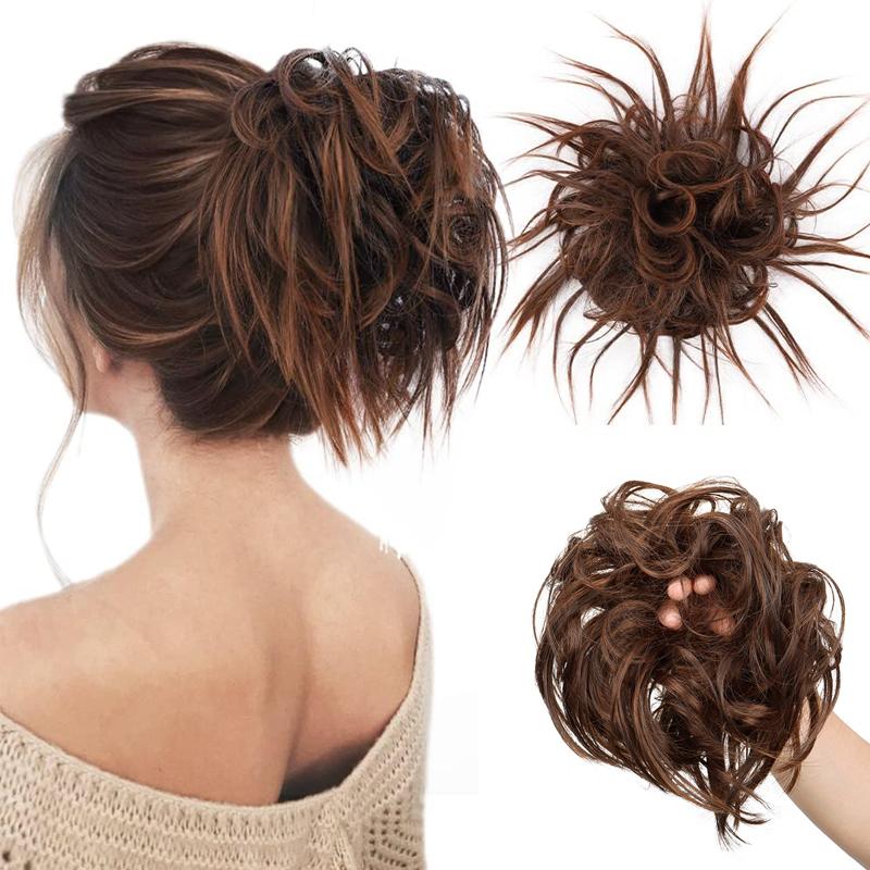 Tousled Updo Messy Bun Ponytail With Elastic Rubber Band Synthetic Scrunchies Hairpieces for Women
