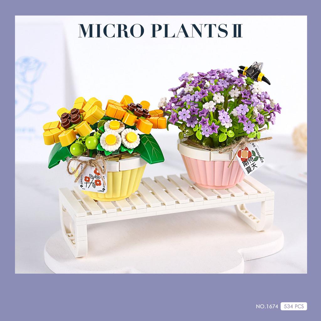 Office Desktop Decoration Mini Block Cartoon Spring Potted Plants Building Bricks Summer Flower Educational Toys For Girls Gifts