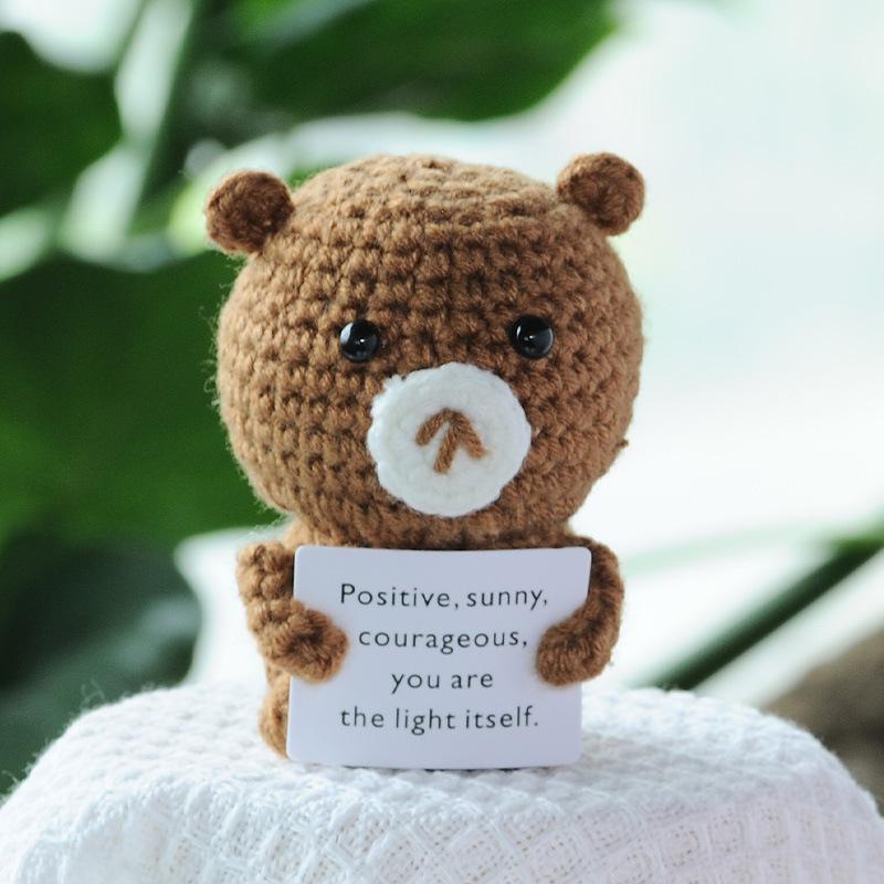 New Positive Energy Goose Hug Pocket Mini Handmade Plush Wool Knitting Doll with Card Funny Christams Gift Home Room Decoration