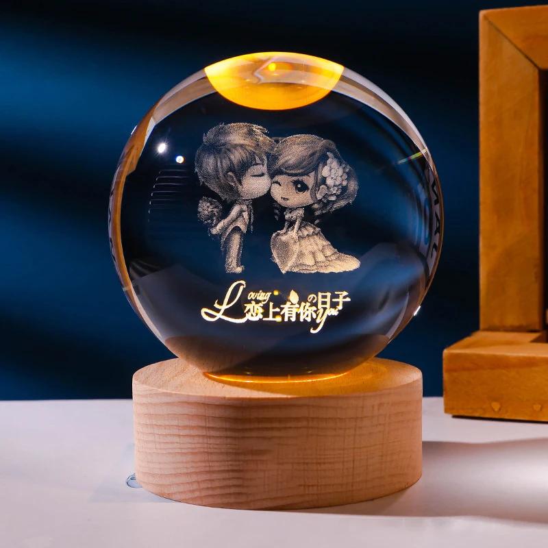 USB Plug-in 3D Crystal Ball LED Night Light Moon Galaxy Projectors Bedroom Decor Night Lamp Creative Gifts for Kids Couple