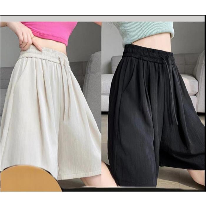 Summer Cool Lightweight Pants Women Loose Wide Leg Capri Casual Lounge Shorts Breathable M