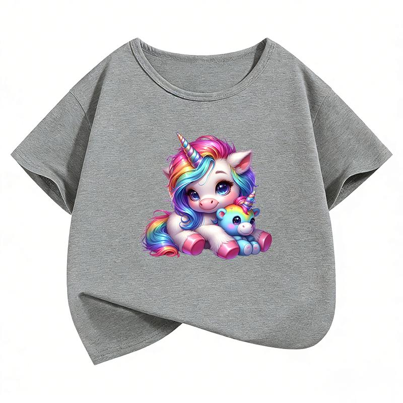 Funny Horse Unicorn Shirt Design T-Shirt Printed T Shirt Girls' Summer Kids Short Sleeve Tops T-Shirts Cute Boys Clothing