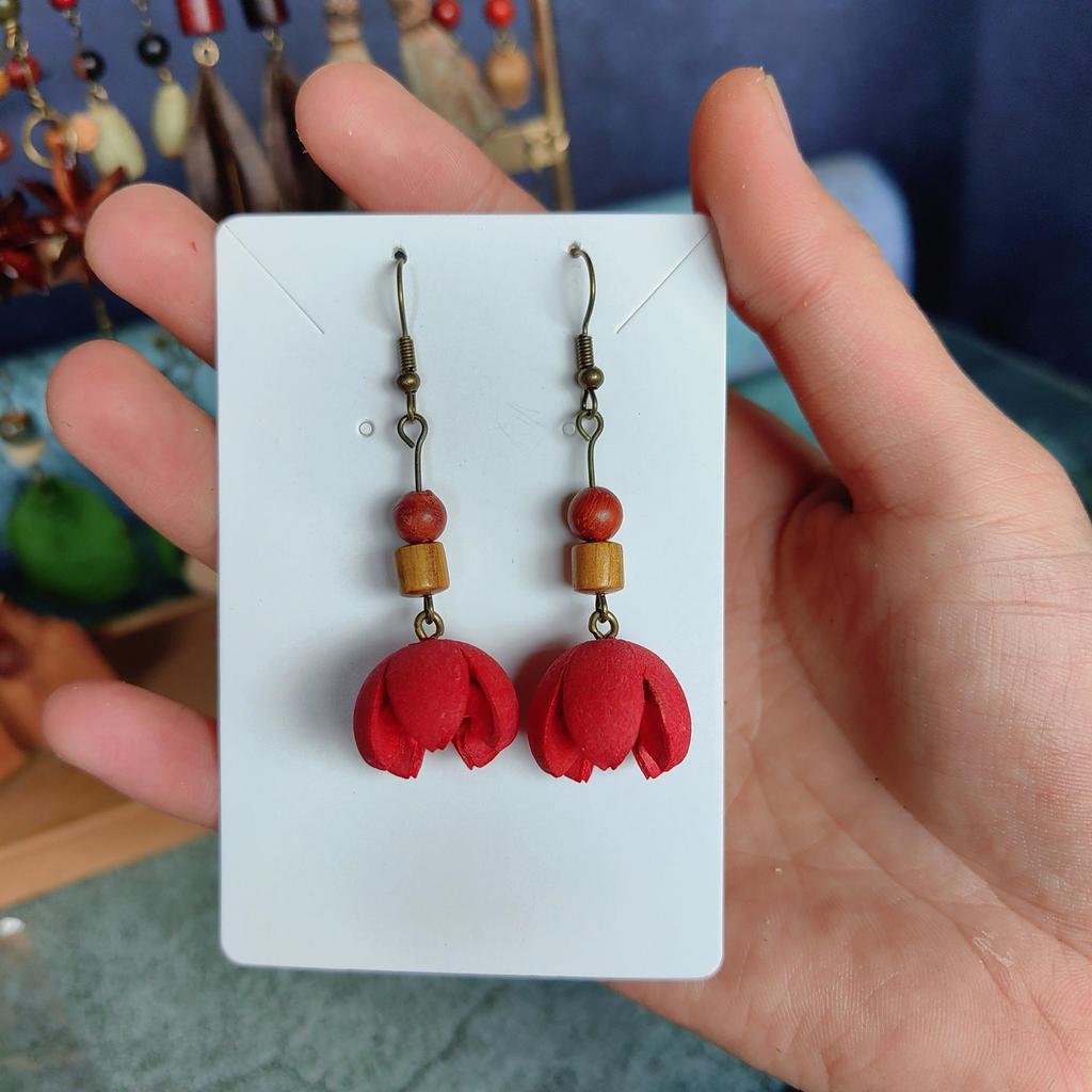 Fruit Earrings - Handmade Natural Dried Fruit Earrings, Retro Chinese Medicine Ethnic Style, for Women.