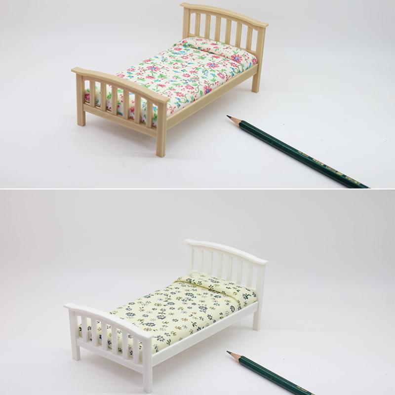 1 Piece 1:12 Dollhouse Accessories Miniature Floral Single Bed Model Mini Furniture Bedroom Micro Scene Decoration