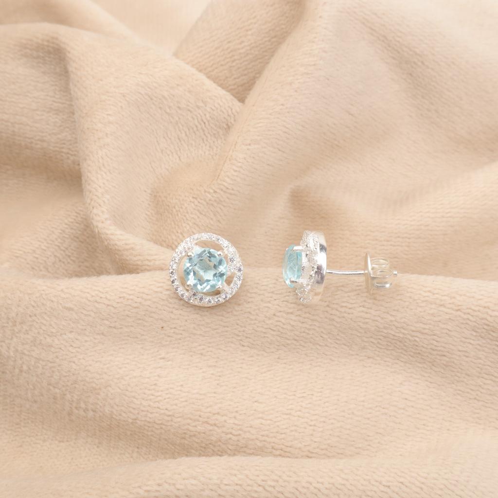 Nebesky modrý topaz drahokam 925 sterlingové stříbro šperky zirkonové pecky pro ženy dárek CZE-8-5