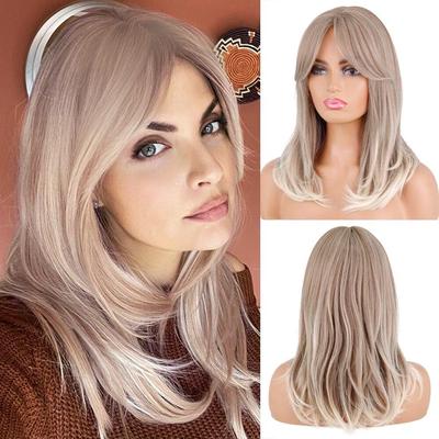 Parrucca lunga naturale ondulata scura Ombre marrone cenere per capelli sintetici da festa per uso quotidiano per donne bianche e nere