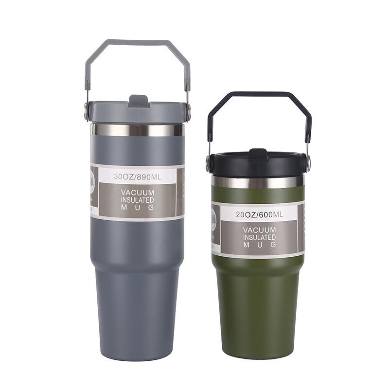 Large Capacity Insulated Stainless Steel Car Cup with Handle and Straw Lid