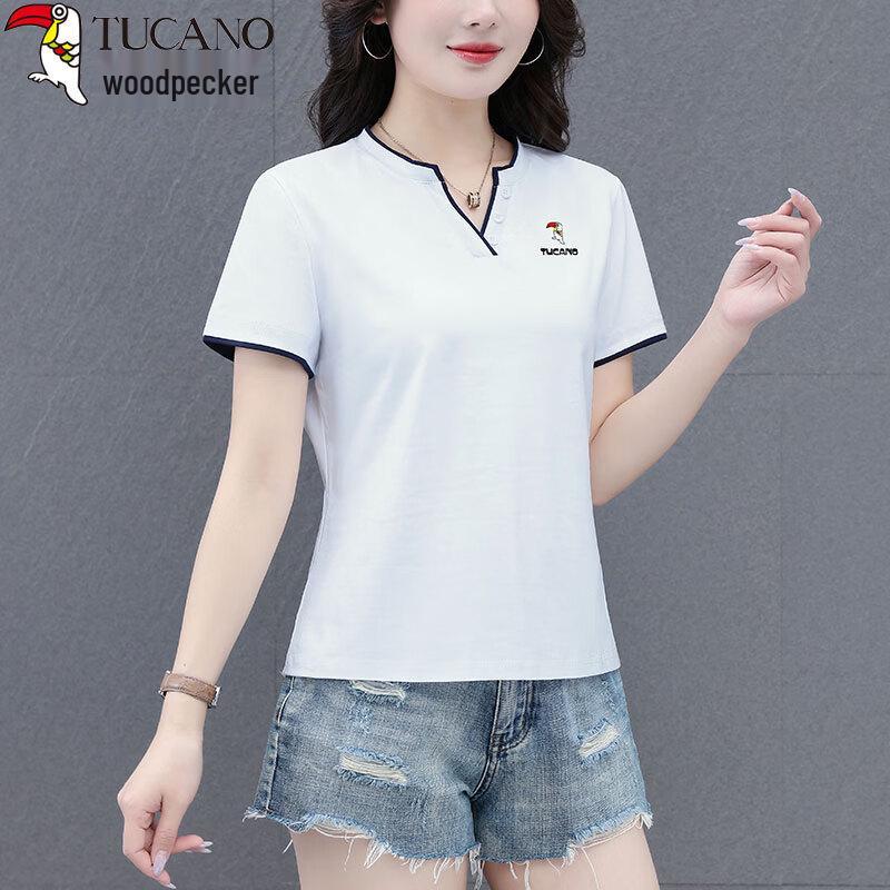 Woodpecker Women s V-neck Pure Cotton Short Sleeve T-Shirt M