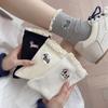 Cartoon Puppy Embroidered Lace Socks for Women's Autumn and Winter Pure Cotton Mid-calf Socks, Trendy Pile Socks