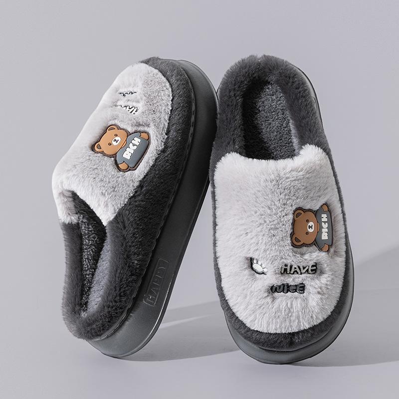 Cartoon bear cotton slippers winter velvet warm indoor thick bottom home warm non-slip cotton mop