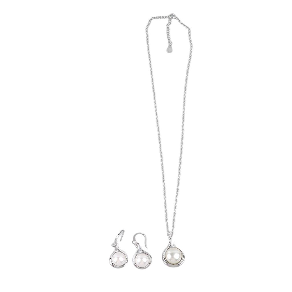 Woman Artificial Pearl Jewelry Set with Case Faux Pearl Pendant Necklace Drop Earrings Fashion