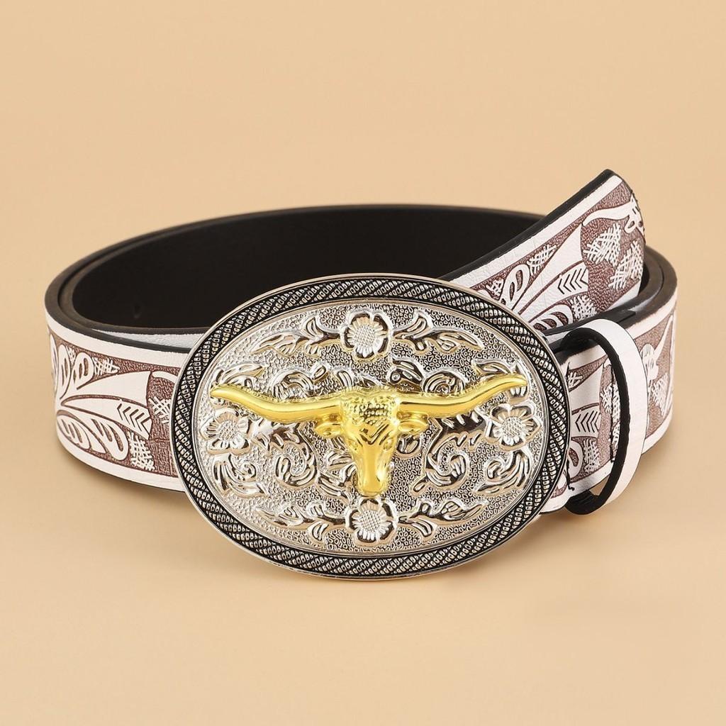Fashionable White Flower Petal Design Pu Leather Belt With Smooth Buckle