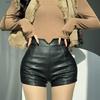 Women's Fall Winter 2026 High Waisted Slimming Wide Leg Casual PU Leather Shorts Outer Wear Versatile Base Pants Mini Shorts