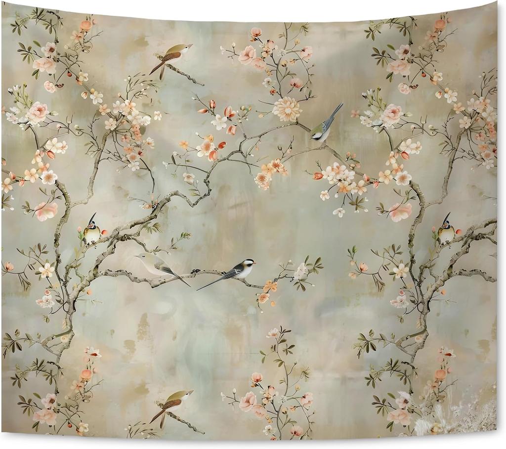 Chinoiserie Cherry Blossom Tapestry Cherry Blossom Wall Hanging Tapestries for Bedroom Living Room Dorm Girls Room Home Decor