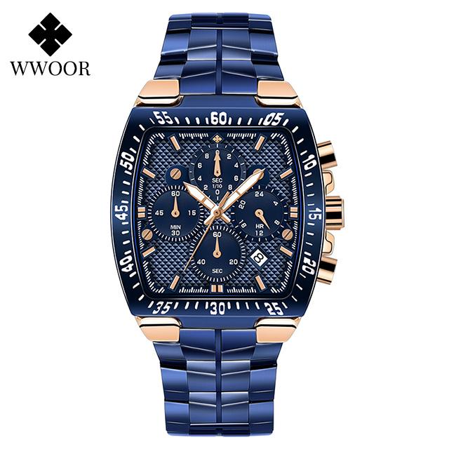 WWOOR Military Watch Men Chronograph Sports Watch For Men Luxury Square Stainless steel Quartz Waterproof Wristwatch Male Clock