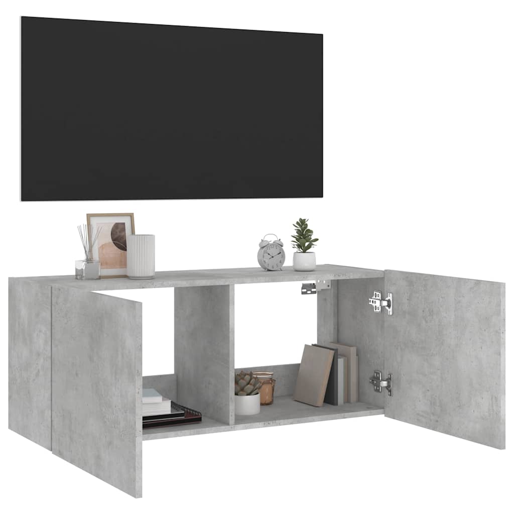 Wall Mounted TV Cabinet with RGB LED Lights Concrete Grey 100 x 35 x 41 cm