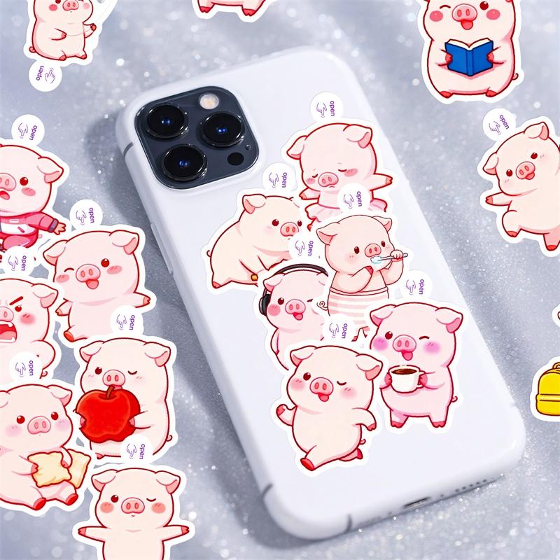 50PCS Cartoon Pink Pig PVC Sticker Aesthetic Colored DIY Sticky Decoration Scrapbooking Hand Accounting Supplies