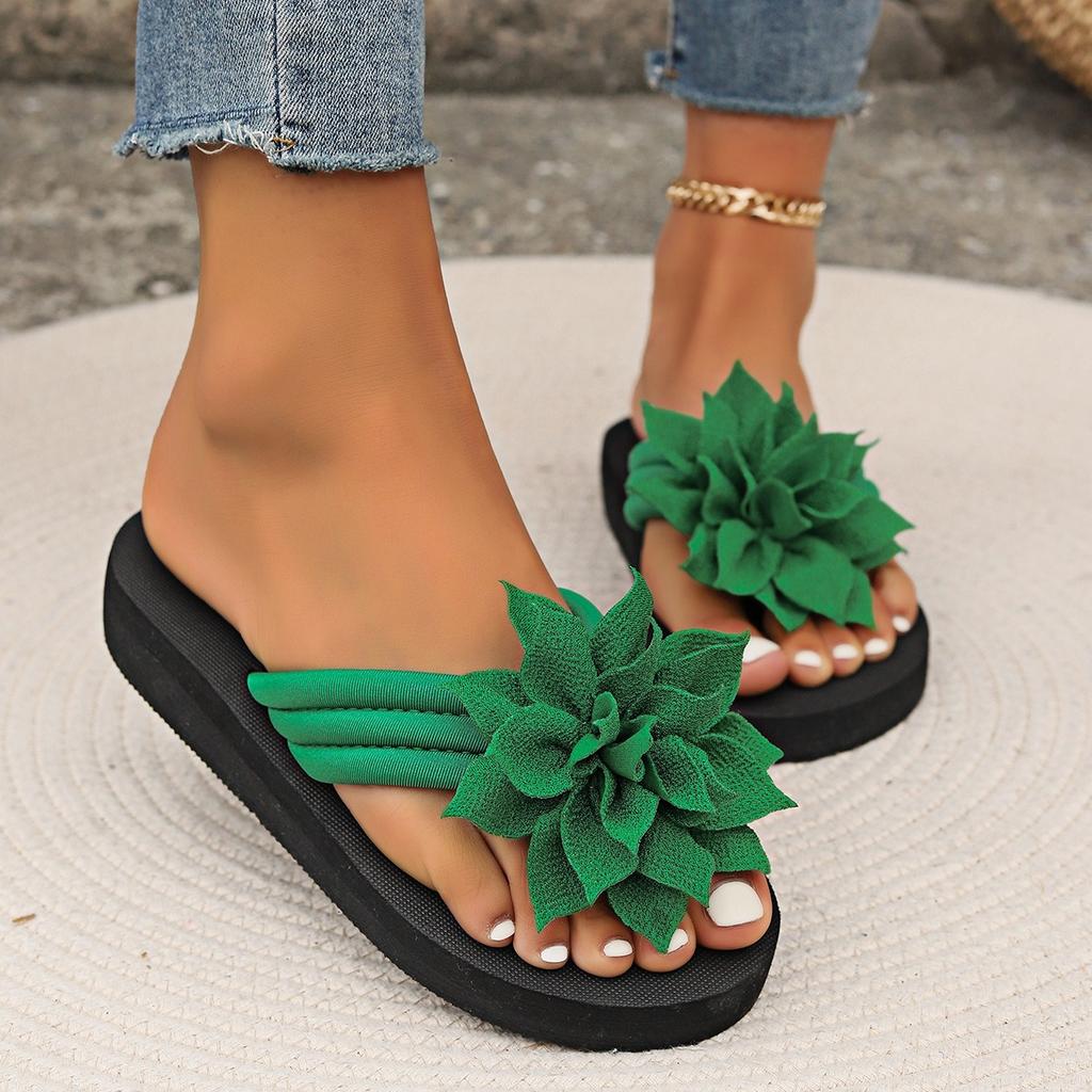 Flip Flops Ladies Floral Comfortable Summer Slide Sandals With 3d Lotus Design Soft Fabric Upper And Eva Sole All Season Casual Beach Wear