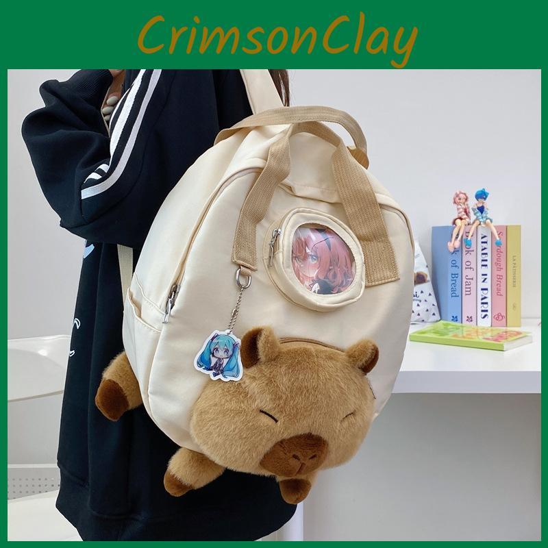 Capybara Nylon Cute Student Backpack Embroidered Multifunctional Kids Storage
