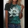 Summer Round Neck 3D Dragonfly Butterfly Lotus Printed Top Fashionable Casual Short Sleeved Women's T-shirts