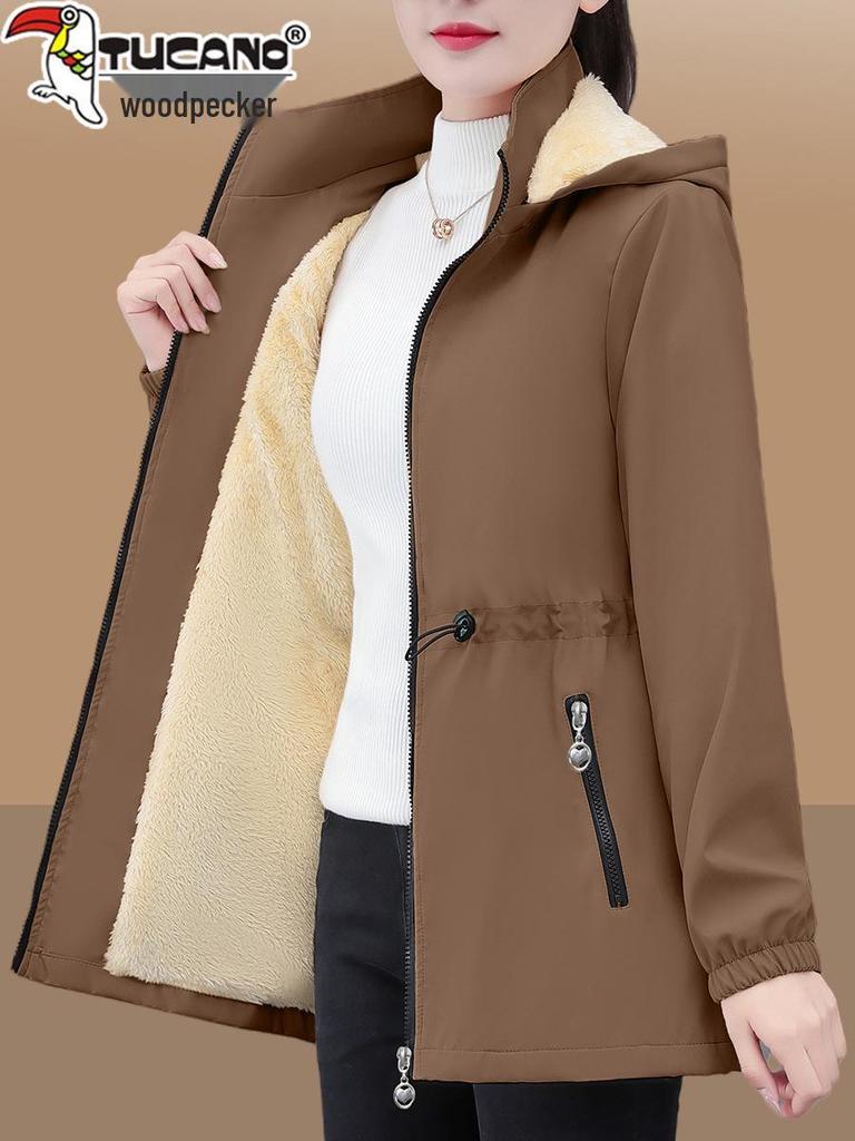 Women's Fleece-Lined Mid-Length Trench Coat - 2025 New Autumn/Winter Warm Thickened Jacket