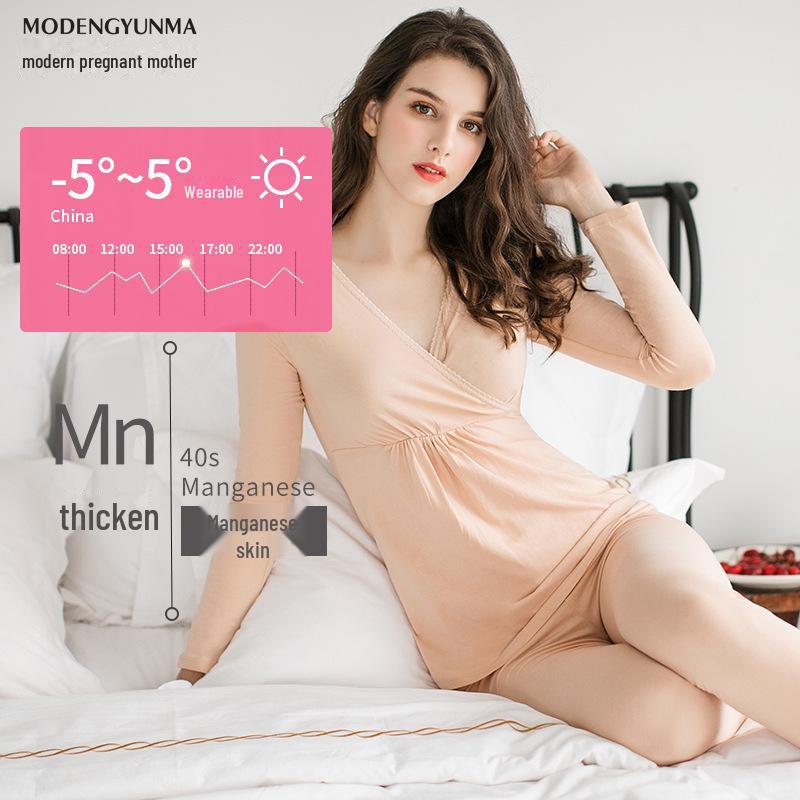 

Комплект термопижамы для беременных: Утолщенная модальная одежда для кормления грудью на осень и зиму L