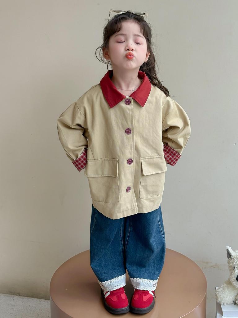 2025 Mädchen Karomantel – Frühling/Herbst Mode im koreanischen Stil für Kinder