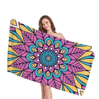 Ethnic Mandala Geometry Digital-printed Polyester Superfine Fiber Double-sided Fleece Beach Vacation Bath Towel, Beach Towel