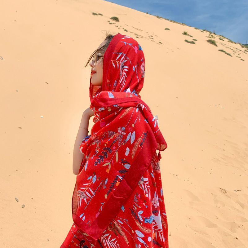 Шарф женский зимние теплые шарфы винтажный богемный этнический стиль шаль накидка пляжное — фото 14