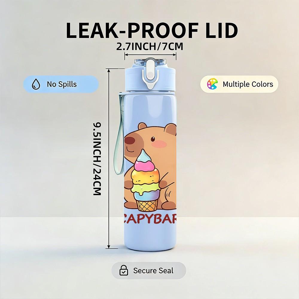 1PC Capybara Rodent Animal Cute Cartoon Print 750ml Color Plastic Sports Water Bottle Leakproof Flip Straw Lid Suitable for Sports Office Home Use