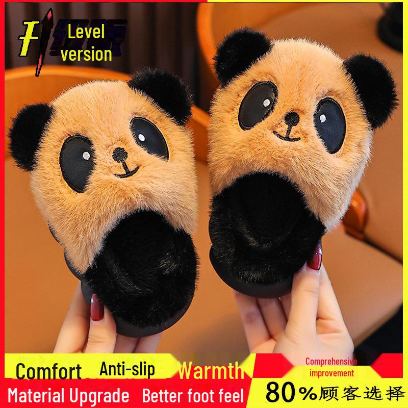 Flauschige Panda Baumwollpantoffeln für Kinder – Warme und niedliche Winterhausschuhe für Jungen und Mädchen