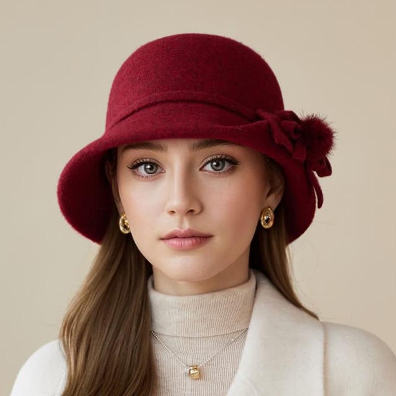 Hat Lady Autumn and Winter New Wool Top Hat Fashion Flower Warm Basin Hat Bucket Hat
