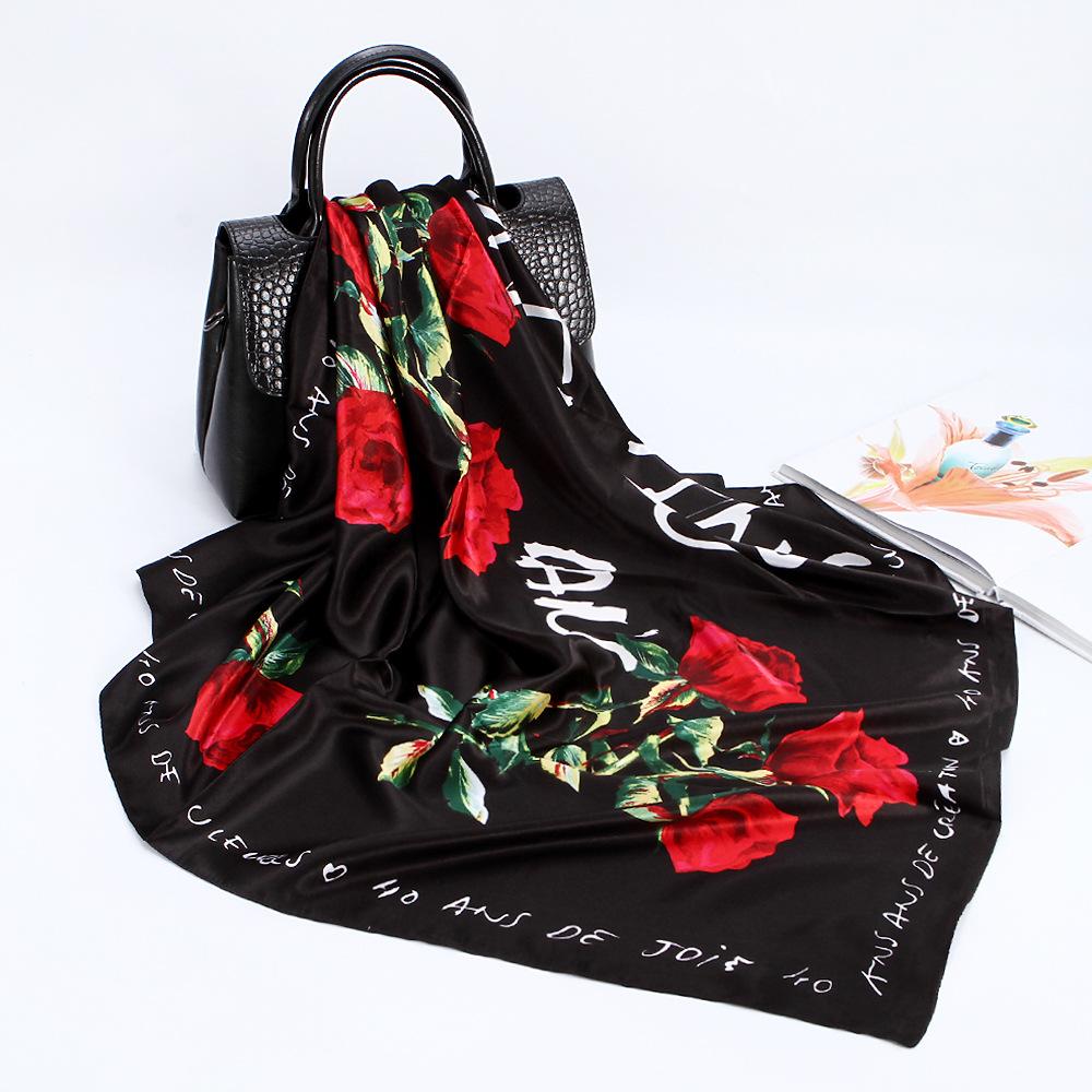 Women's Baotou Artificial Silk Satin Silk Scarf 90cm Printing Square Scarf Silk Scarf