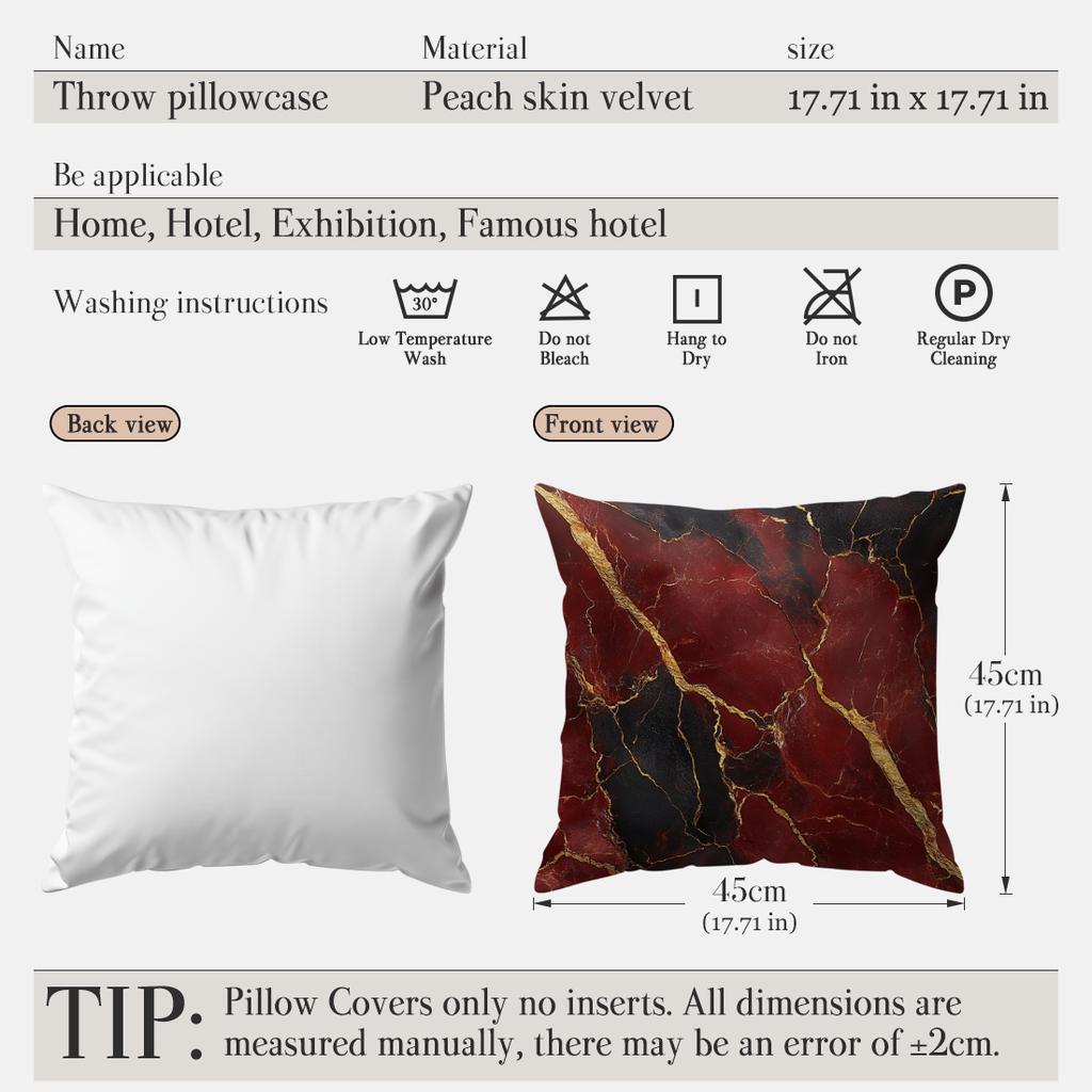 1pcs Wine Red Marble Pillowcase Square Bedroom Cushion Covers Zipper Living Soft Home Comfortable Decor 45x45cm