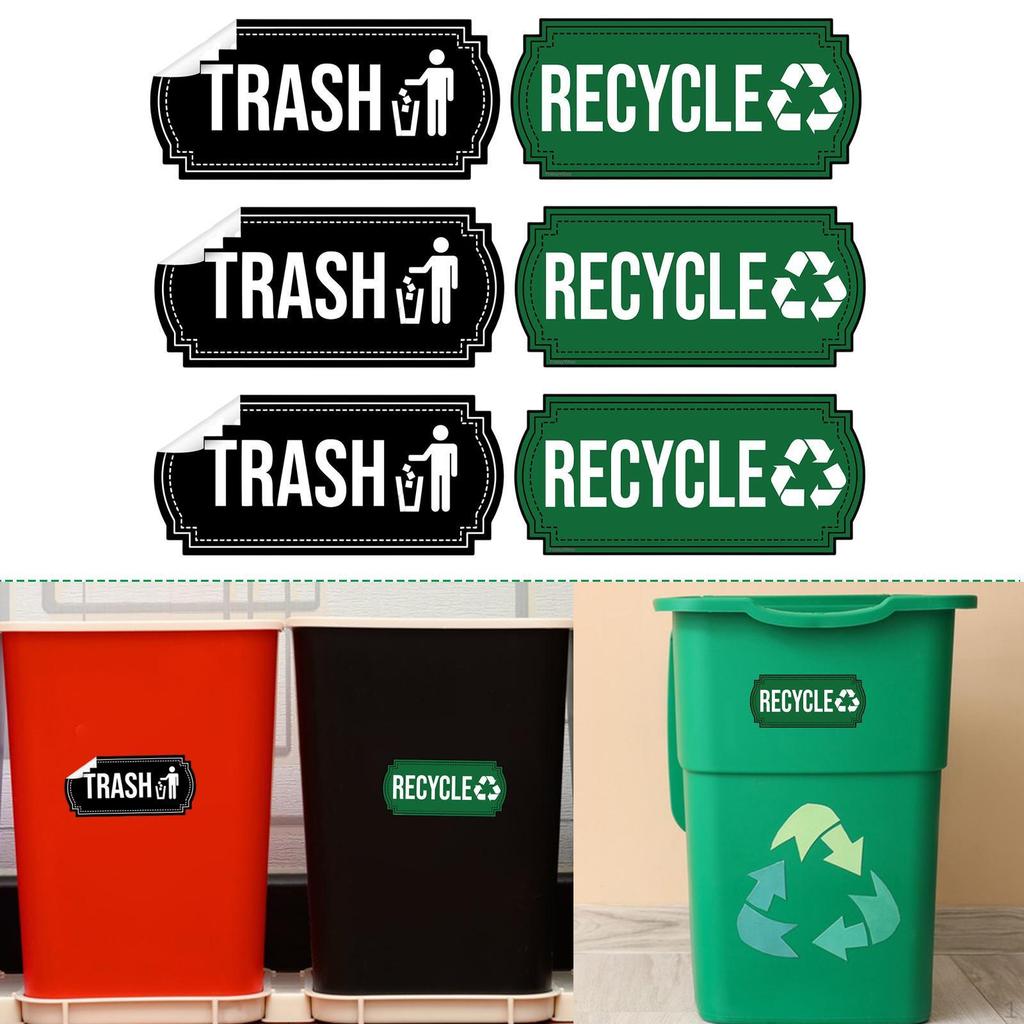 6 Pieces Trash and Recycle Stickers Decal Portable Self Paste Sorting Stickers, Recycling Bin Labels