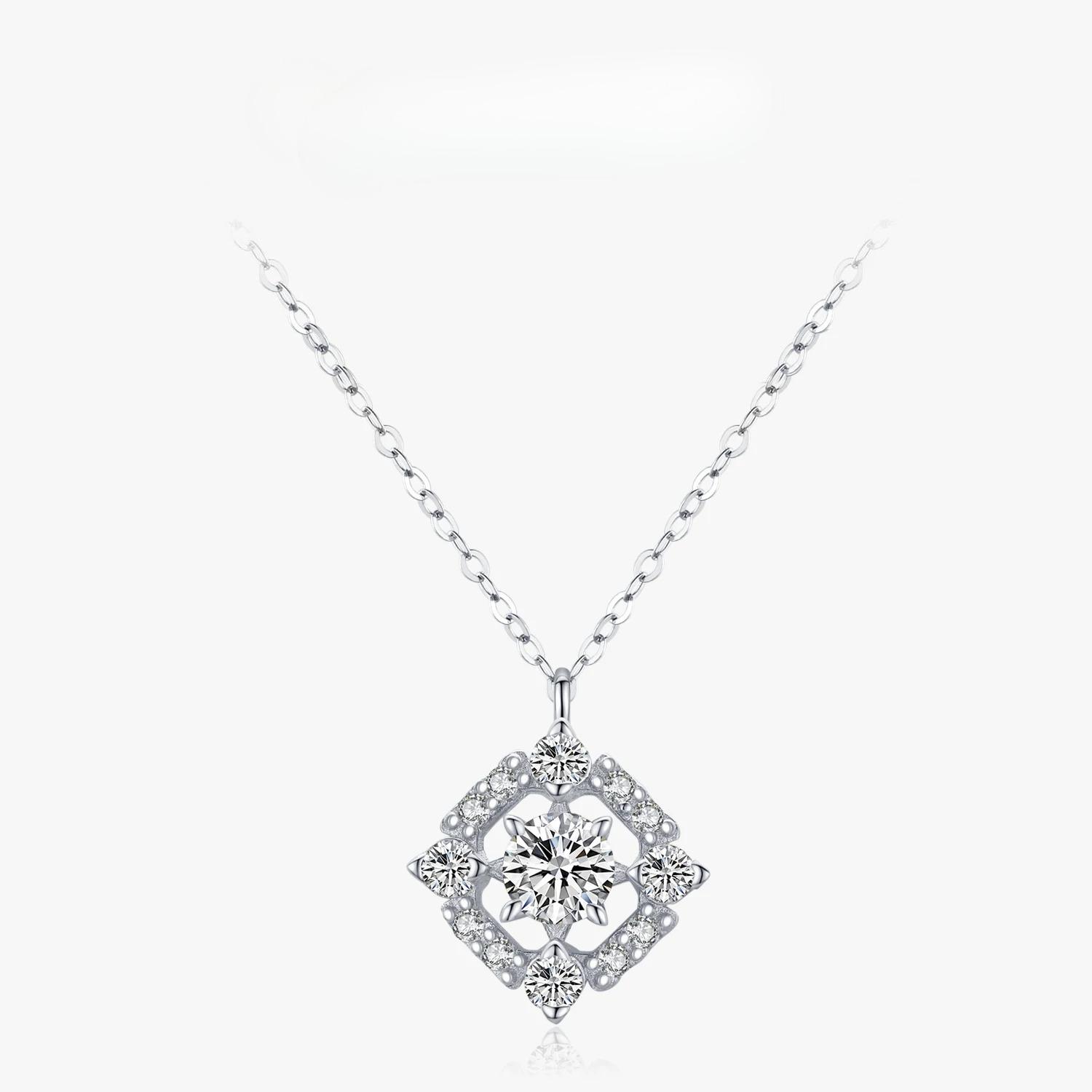 

Ailmay Shining Clear Zircon Fine Round Square Geometric Design Necklace For Women Fashion Sterling Silver Popular Jewelry серебряный
