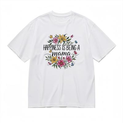 Women's Inspirational Breathable Classic T-Shirt Floral Happiness Mama Tee