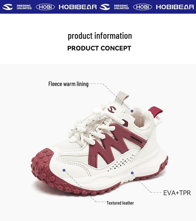 Habi Bear Boys' and Girls' Double Cotton Sneakers with Velvet Lining and Durian Sole for Winter